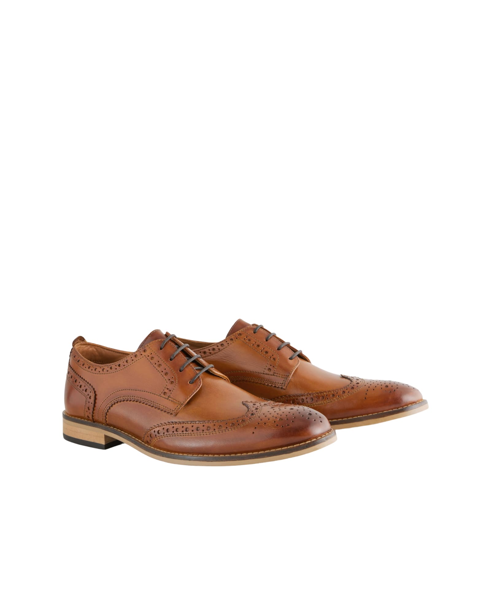 <span>Tan Brown Standard Fit Leather Contrast Sole Brogue Shoes</span>