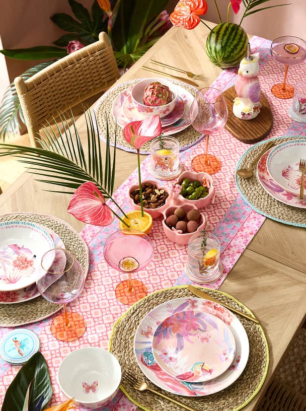 12 Piece Pink Artist Floral Print Dinner Set