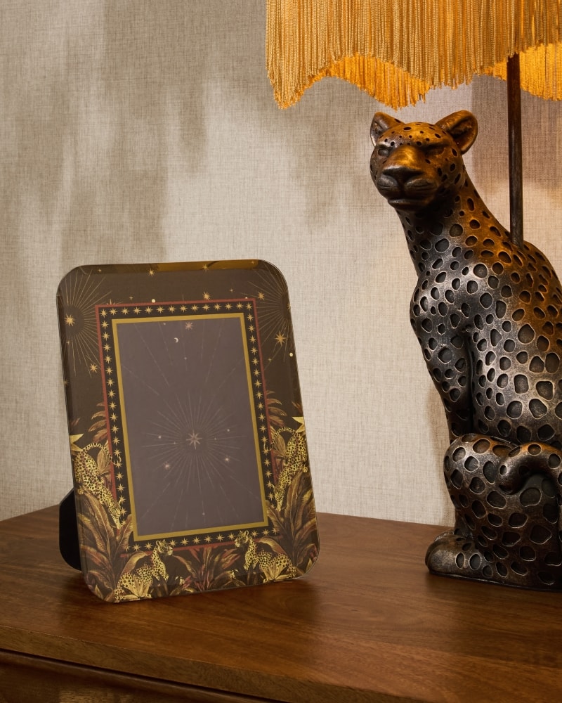 Black Glass Tiger and Star Patterned Photo Frame
