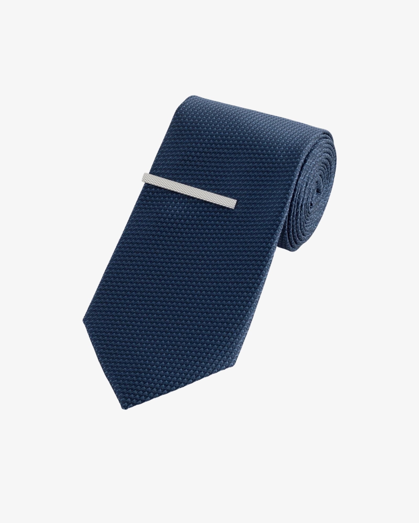<span>Navy Textured Tie with Tie Clip</span>