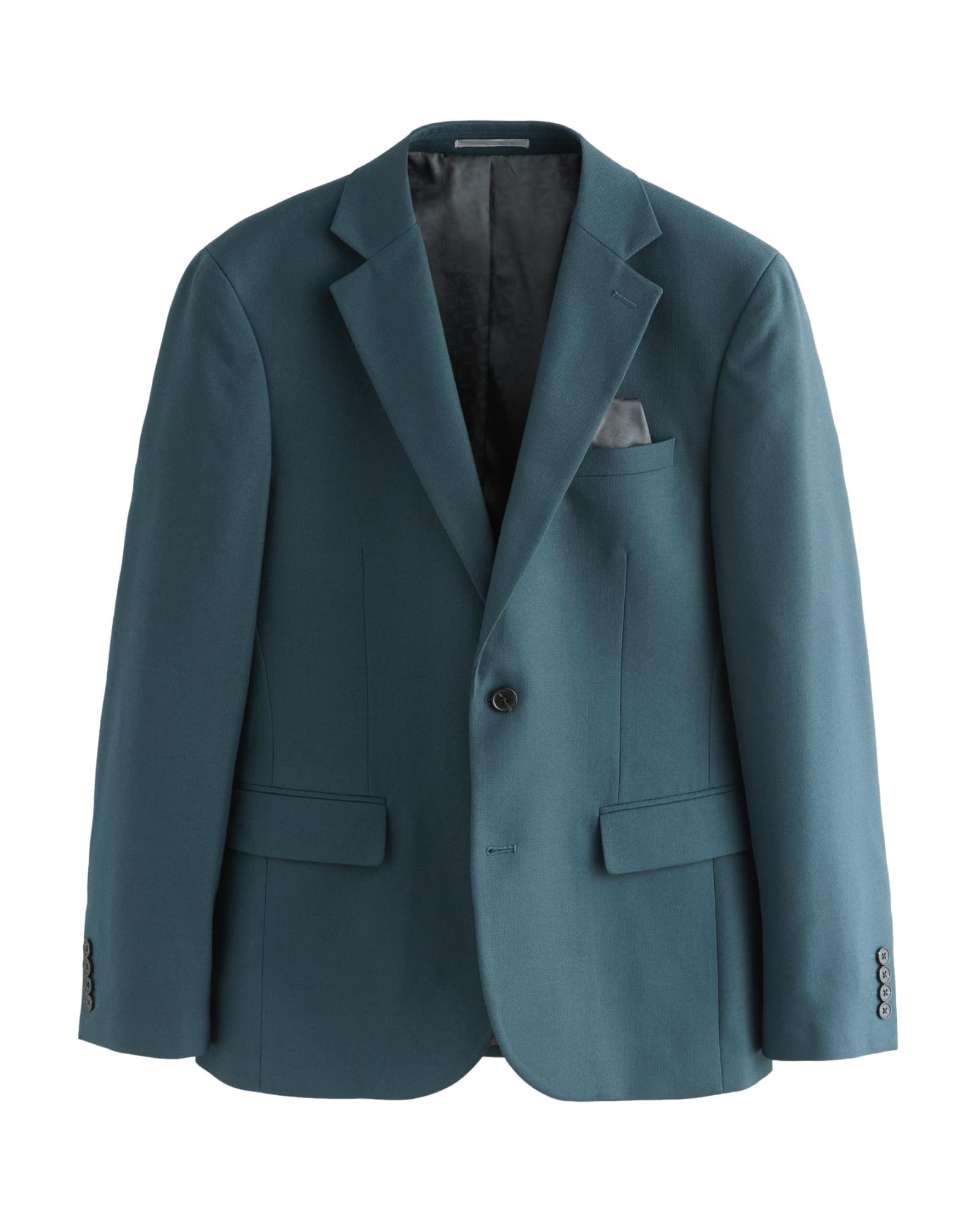 <span>Teal Blue Slim Fit Textured Suit Jacket</span>