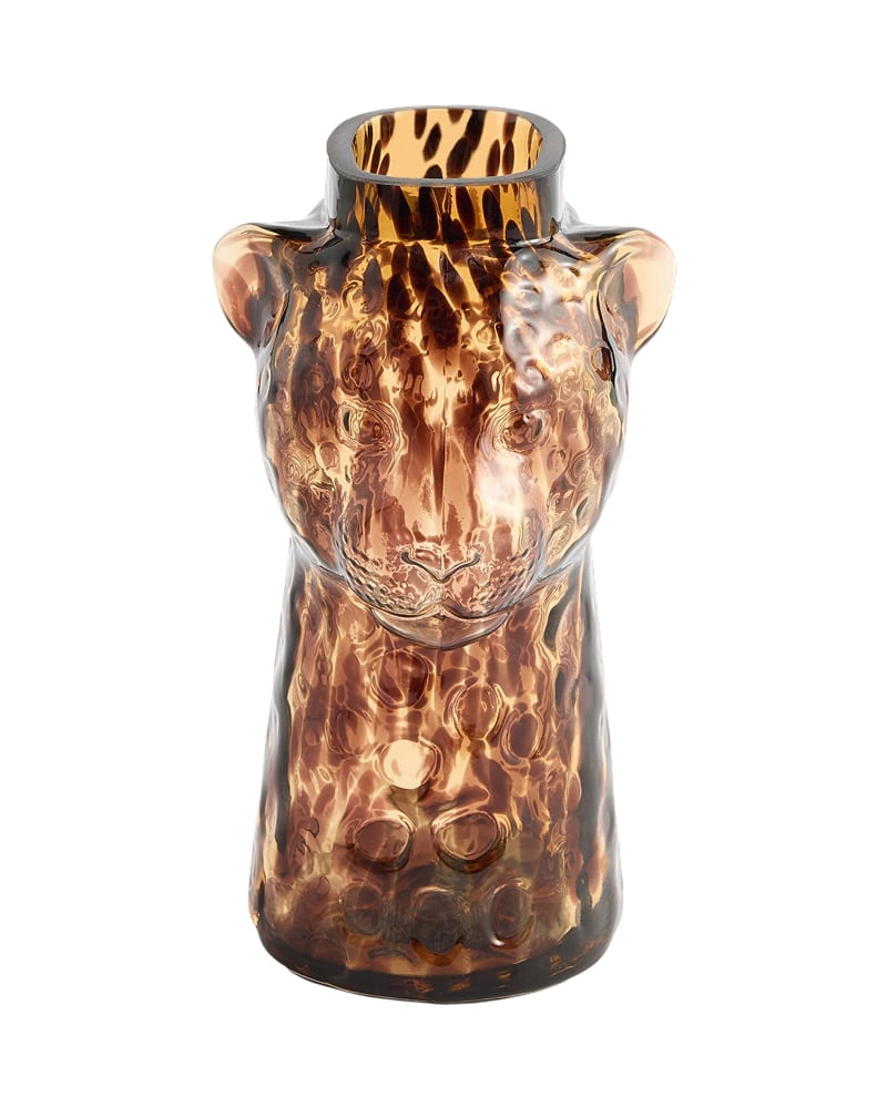Luca Leopard Head Glass Vase