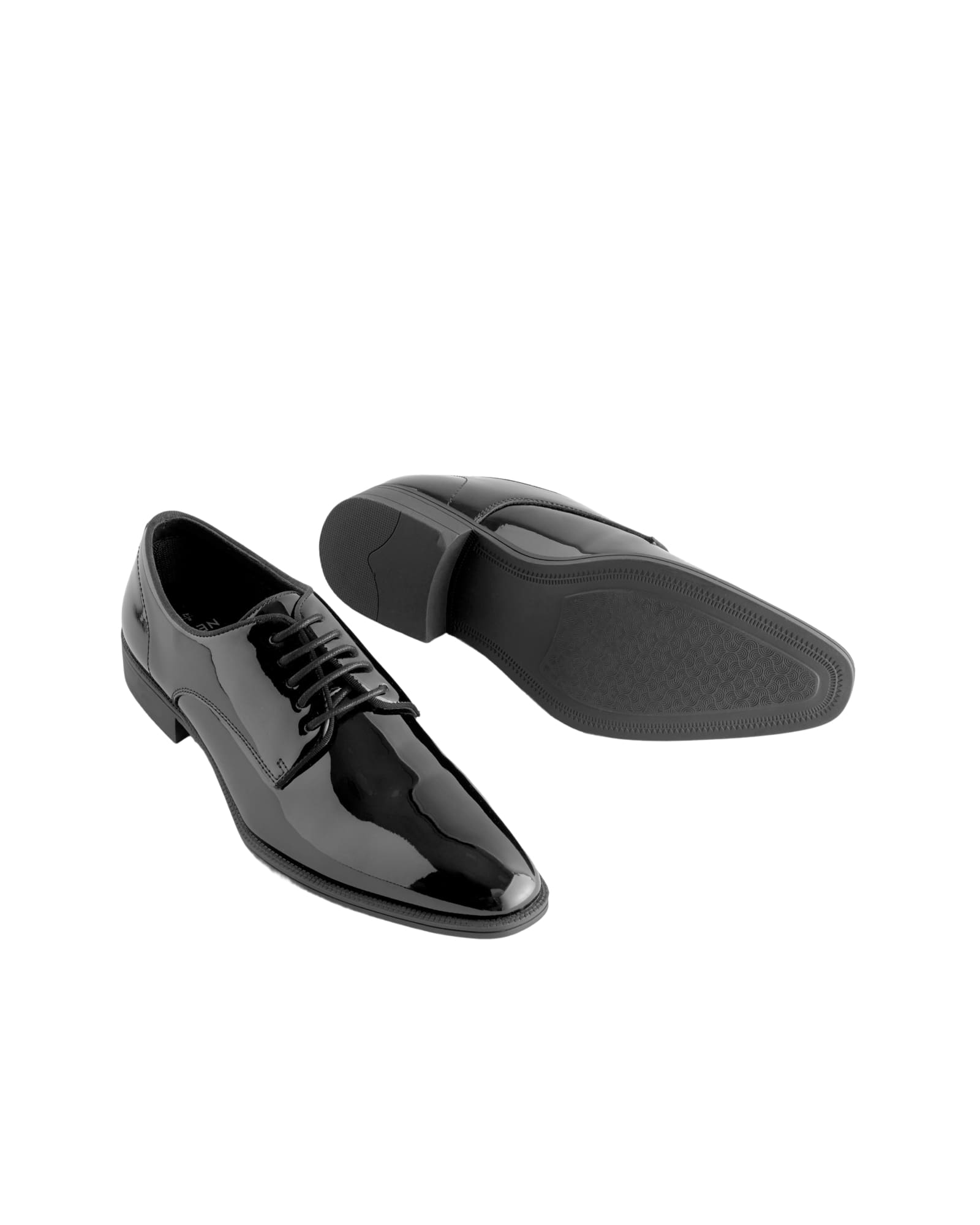 <span>Black Standard Fit Patent Derby Shoes</span>
