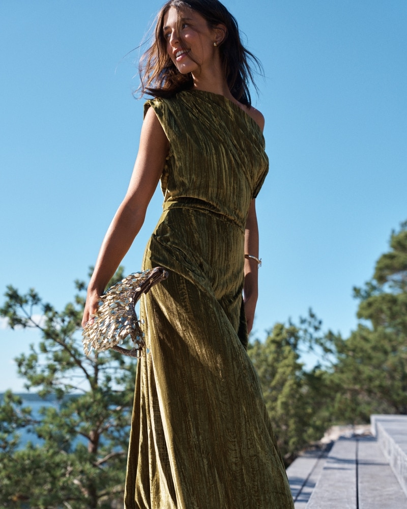 Green Velvet Ribbed Dress