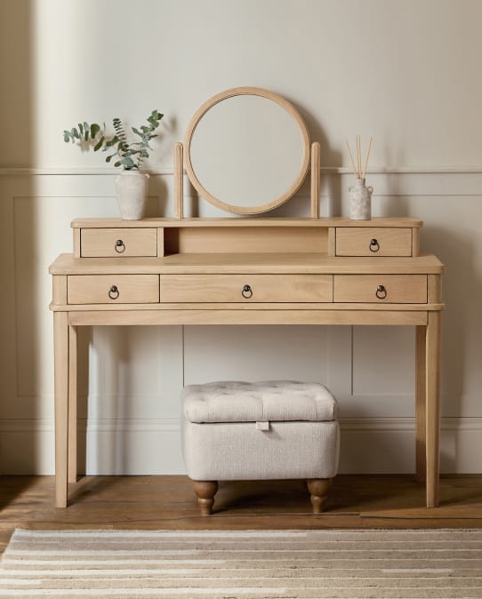 Light Natural Sadie Solid Mango Wood 5 Drawer Console Dressing Table