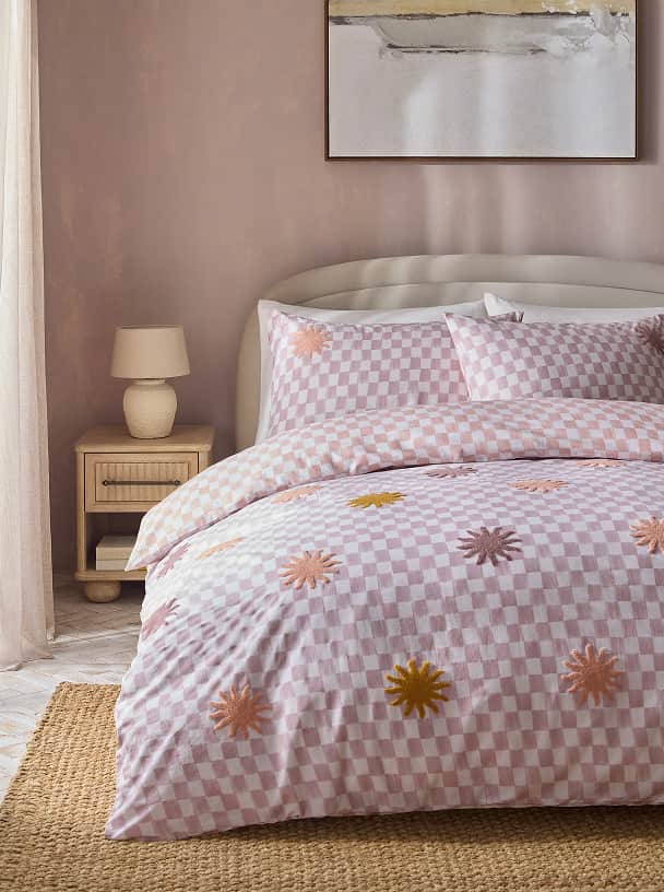 Pink Tufted Cotton Summer Sun Duvet Cover and Pillowcase Set