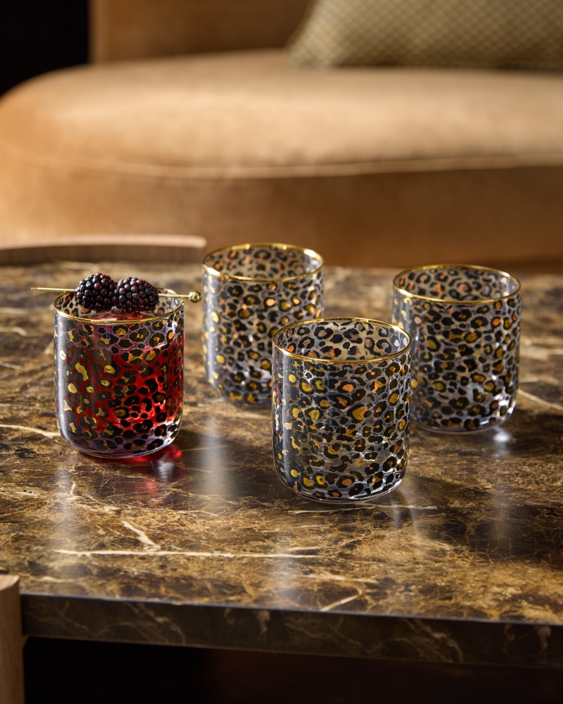 Set of 4 Black Leopard Print Tumbler Glasses