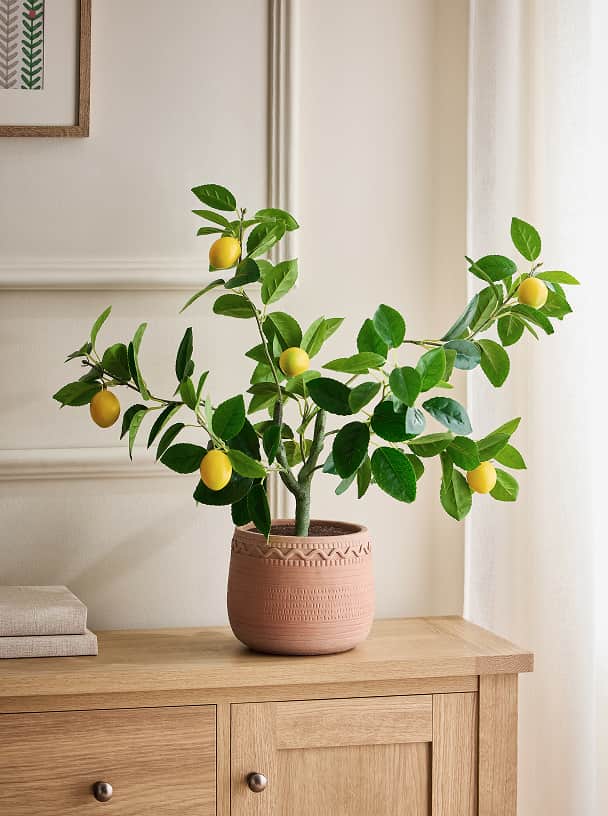 Yellow Artificial Lemon Tree in Terracota Planter