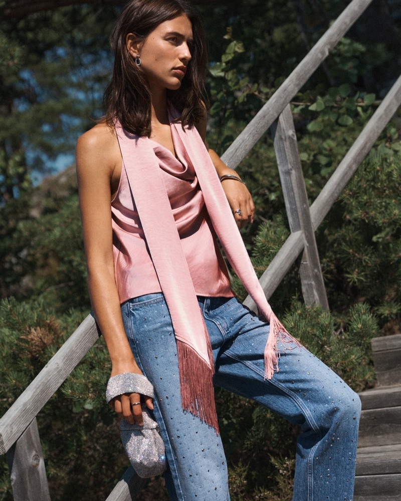 Pink Halter Top with Scarf
