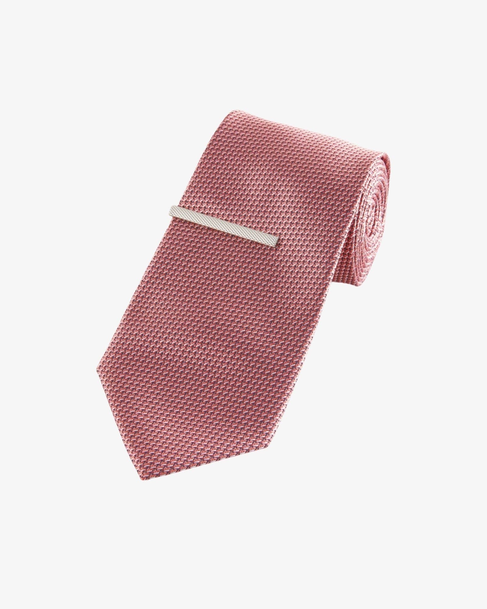 <span>Coral Pink Textured Tie with Tie Clip</span>