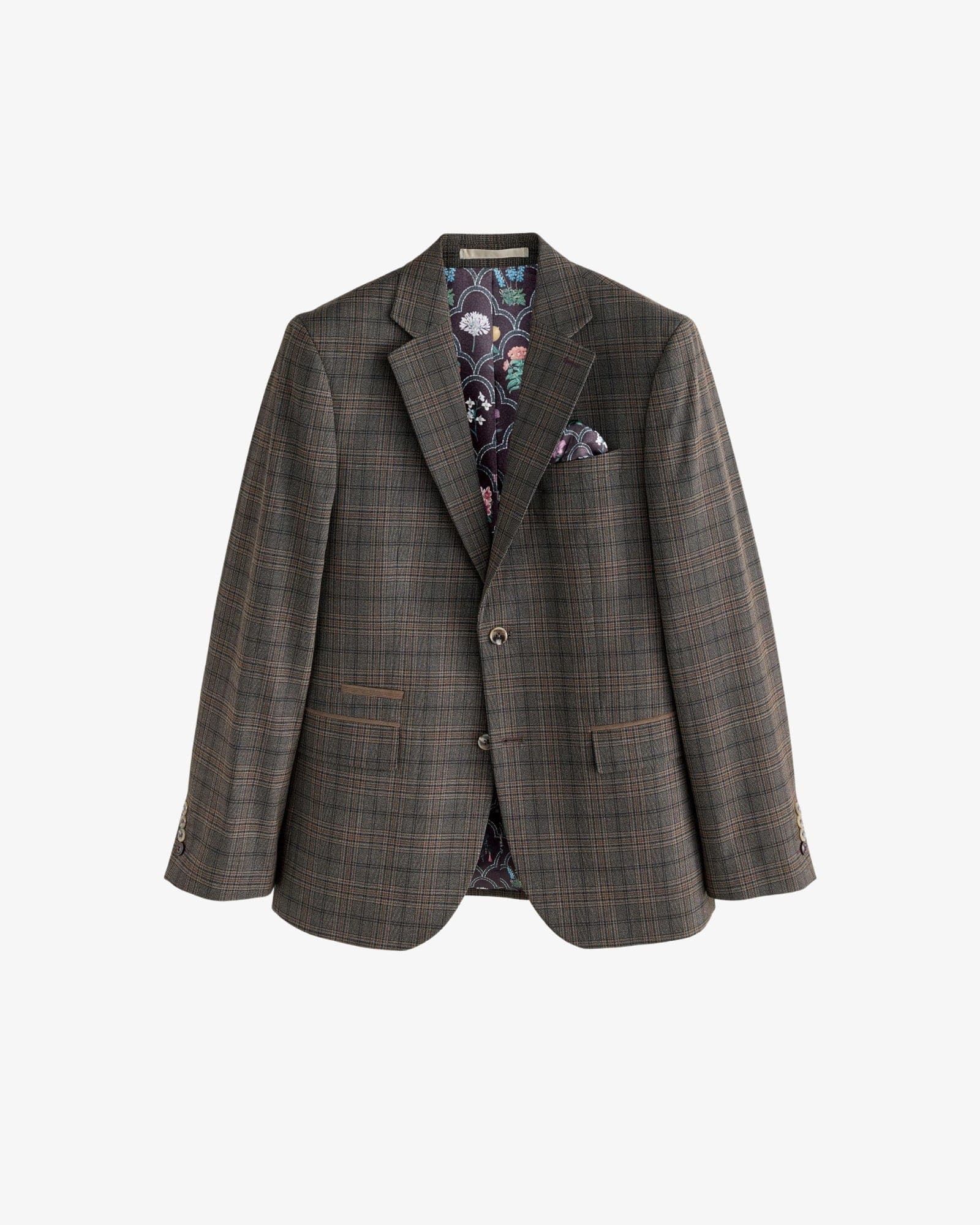 <span>Brown Slim Fit Trimmed Check Suit Jacket</span>