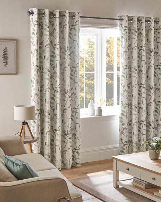 Green Isla Floral Print Super Thermal Eyelet Curtains