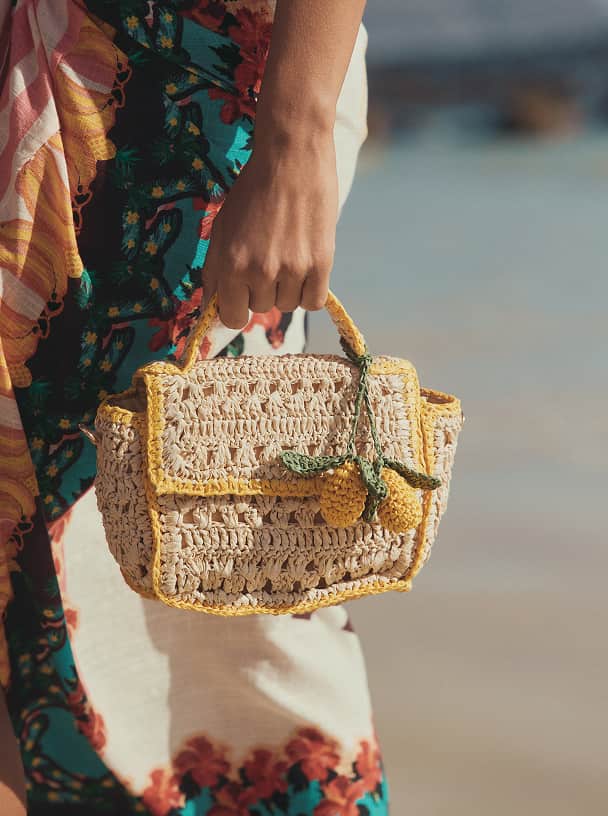 Natural Raffia Effect Lemon Charm Bag