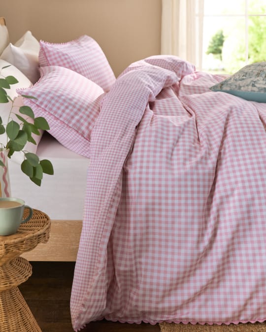 Pink Gingham Reversible Duvet Cover and Pillowcase Set