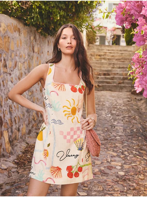 Ecru Tomato Print Square Neck Mini Shift Dress