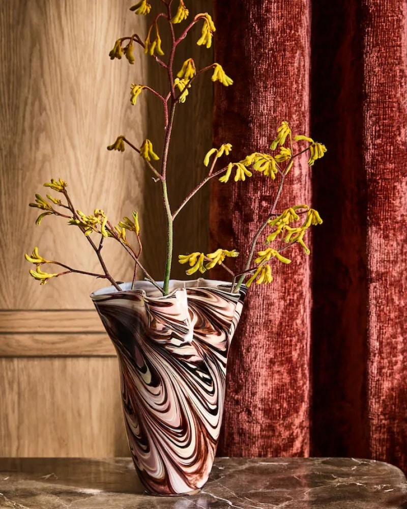 Purple Ruffled Edge Swirled Glass Vase